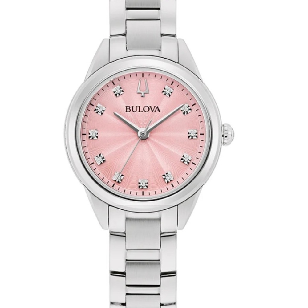 Bulova Pink Dial Silver Bracelet Watch